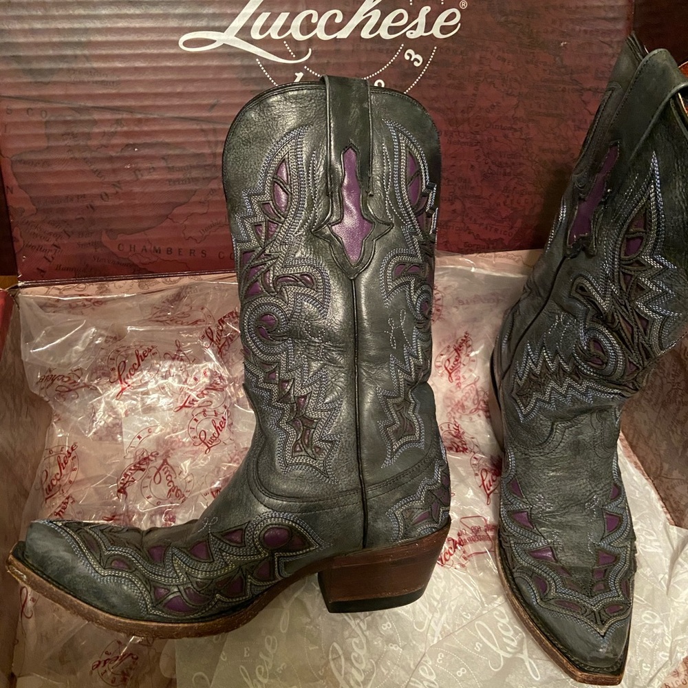 Lucchese Women’s Gray and Purple cowboy boots